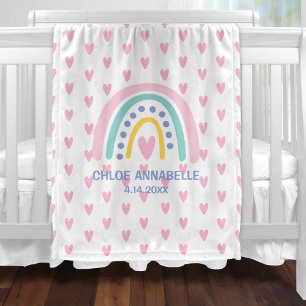Baby Girl Rainbow and Hearts Personalized Fleece Blanket
