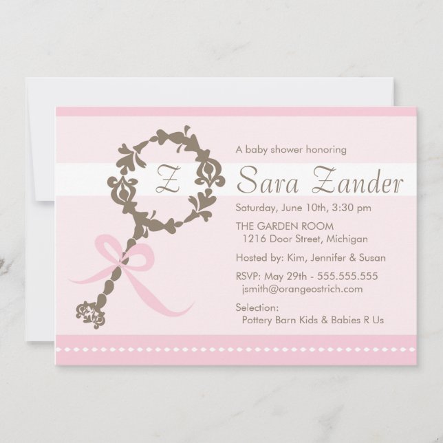 Baby Girl Rattle Shower Invitation (Front)