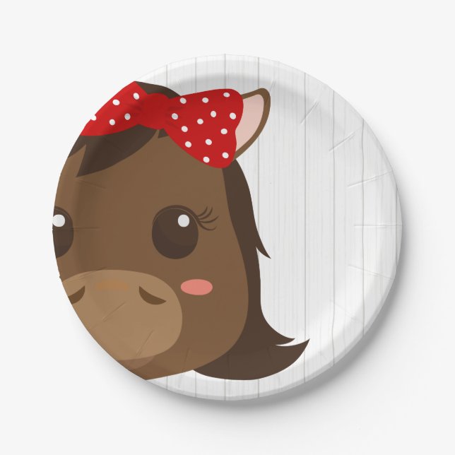 Baby Girl Red Horse Baby Shower Paper Plate (Front)