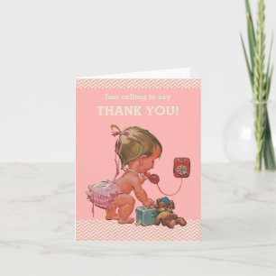Baby Girl Ringing To Say Thank You Baby Shower Card