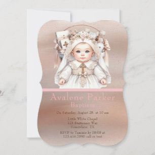 Baby Girl Rose Gold Basket Baptism Invitation