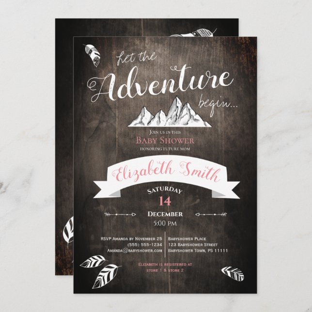 Baby girl Rustic adventure babyshower Invitation (Front/Back)