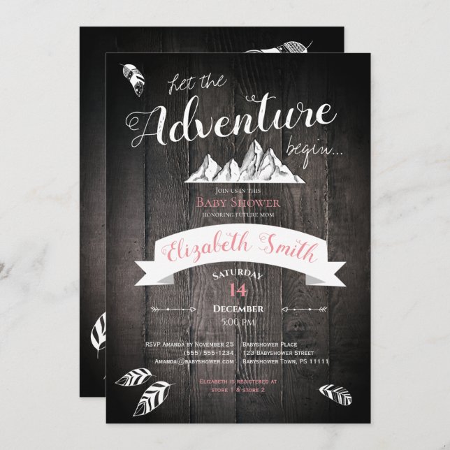 Baby girl Rustic adventure babyshower Invitation (Front/Back)