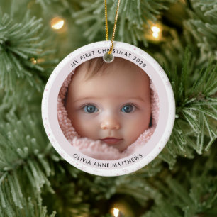 Baby Girl’s First Christmas Snowflake Photo  Ceramic Tree Decoration