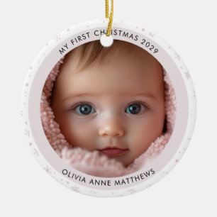 Baby Girl’s First Christmas Snowflake Photo  Ceramic Tree Decoration