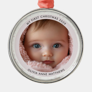 Baby Girl’s First Christmas Snowflake Photo  Metal Tree Decoration