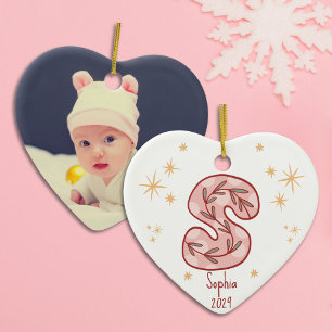 Baby Girl’s First Christmas with Initial S Ceramic Tree Decoration