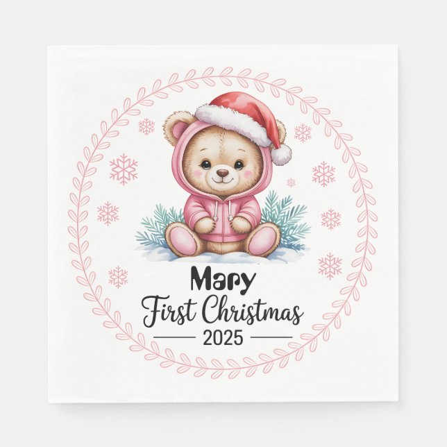 Baby Girl’s First Xmas Napkins – Editable Name (Front)