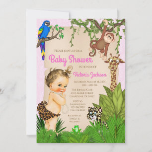 Baby Girl Safari Animals Jungle Baby Shower Invitation