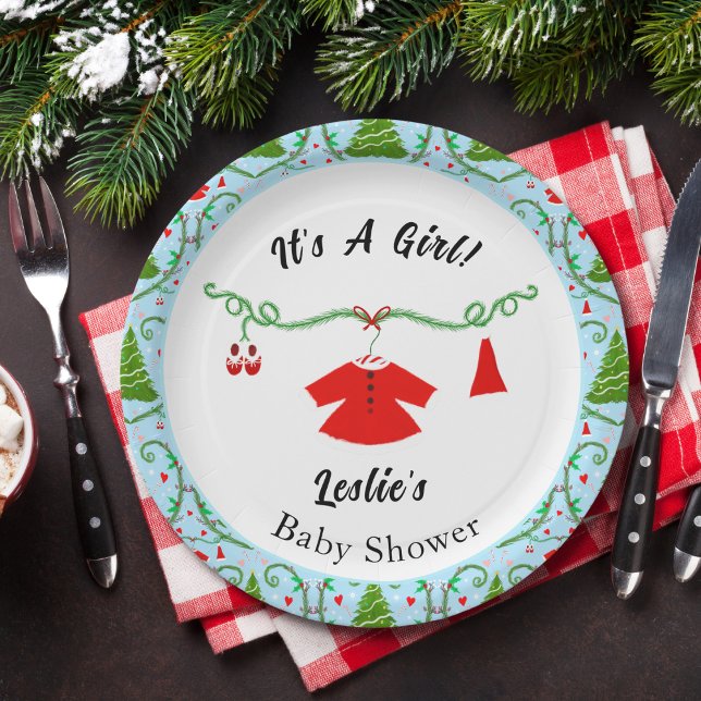 Baby Girl Santa Outfit Baby Shower Paper Plate (Creator Uploaded)