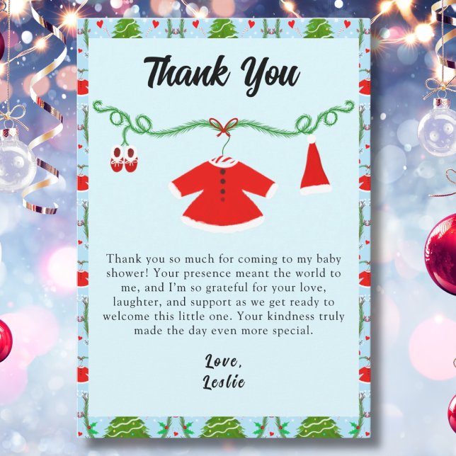 Baby Girl Santa Outfit Baby Shower Thank You Card (Creator Uploaded)