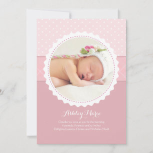 Baby Girl Scalloped Frame Photo Birth Announcement
