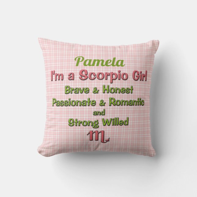 Baby Girl Scorpio Zodiac Pink and Green with Name Cushion (Front)