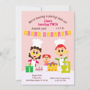 Baby girl second birthday sweet cake invitation