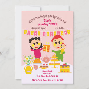 Baby girl second birthday sweet cake invitation