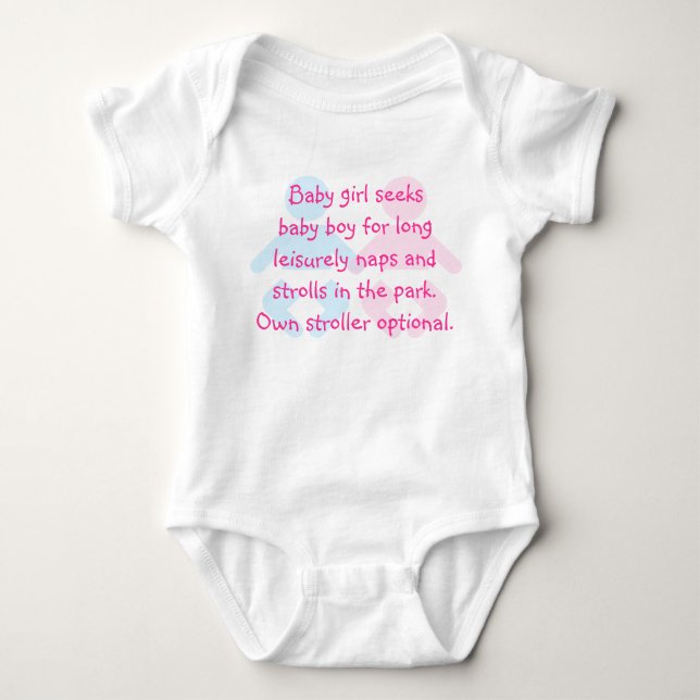 Baby Girl Seeks Baby Boy Funny T-Shirt Bodysuit (Front)