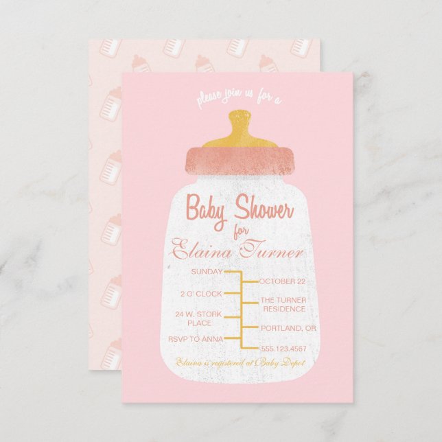 Baby Girl Shower Baby Bottle Invitation (Front/Back)