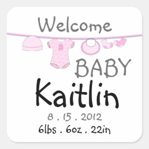 Baby Girl Shower Clothes Line Square Sticker