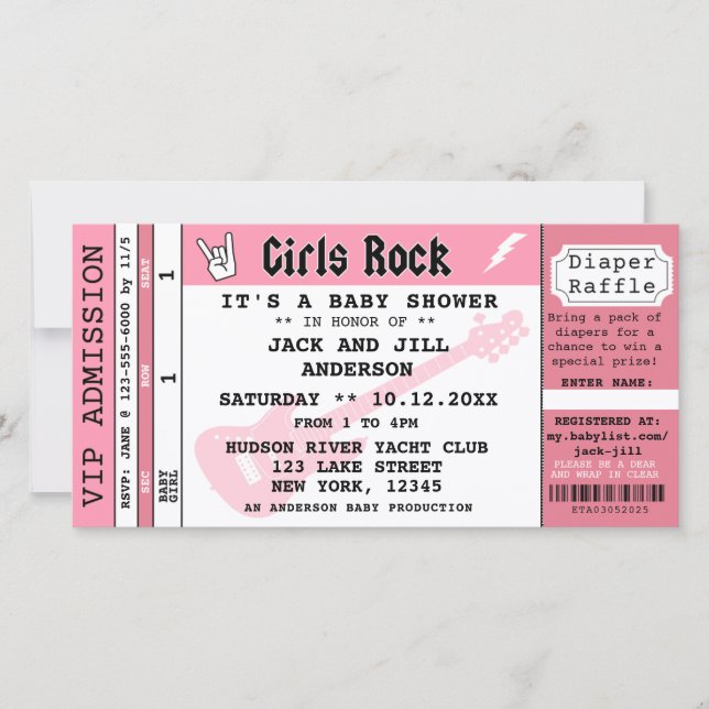 BABY GIRL SHOWER CONCERT TICKET INVITATION (Front)