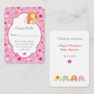  Baby Girl Shower Diaper Raffle Elephants Enclosure Card