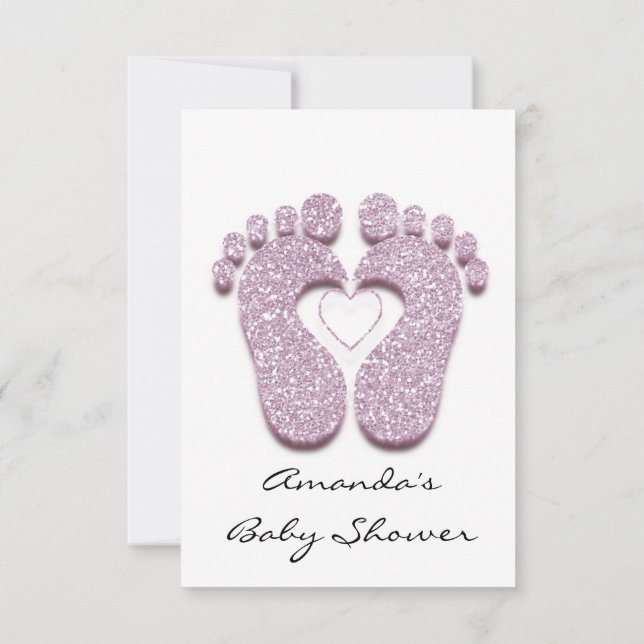 Baby Girl  Shower Feet White Minimalism Invitation (Back)