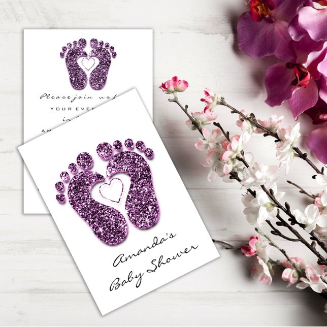 Baby Girl  Shower Feet White Minimalism Purple Invitation (Burgundy Marsala Wedding Rose Gold Roses Floral Invitation)