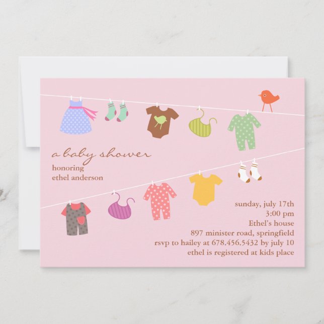 Baby Girl Shower Flat Invitation (Front)