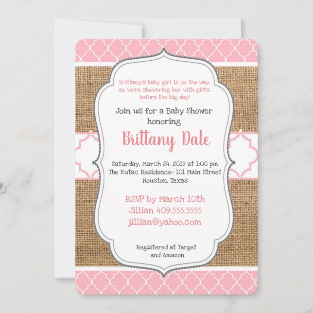 Baby Girl Shower Invitation (Front)