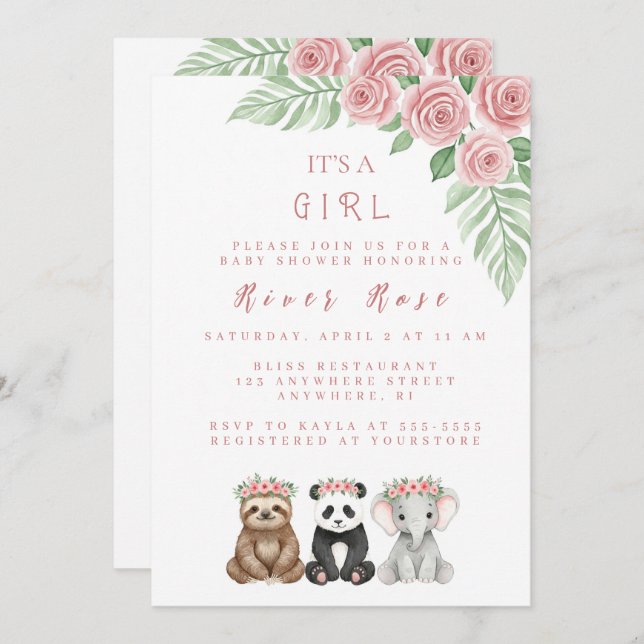 Baby Girl Shower Invitation  (Front/Back)