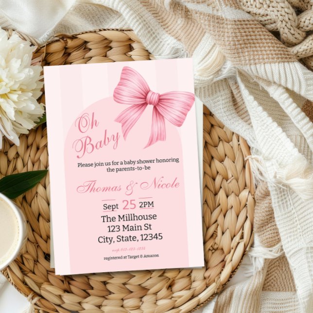 Baby Girl Shower Invitation Coquette Bow Aesthetic (All of the text is completely editable on the invitation so you can customize it.)