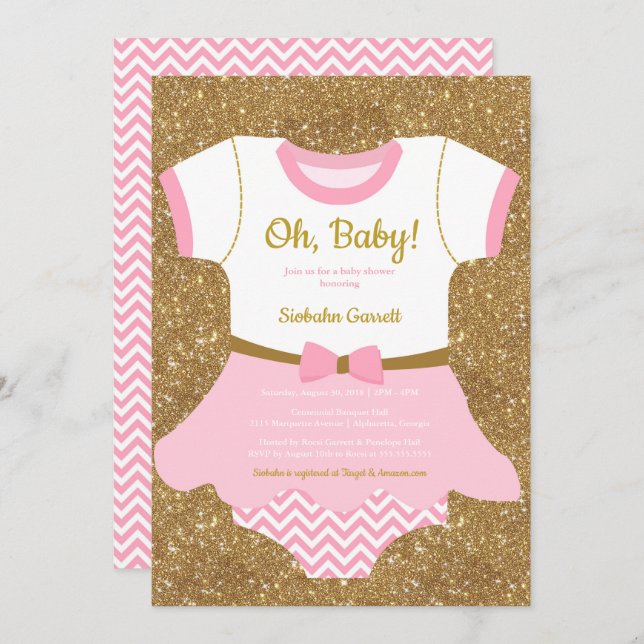 Baby girl Shower invitation, pyjamas, romper Invitation (Front/Back)