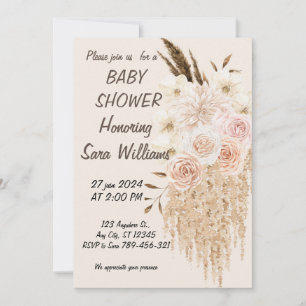 baby girl shower invitations floral beige brown