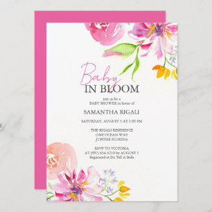 Baby Girl Shower Invitations Watercolor Floral