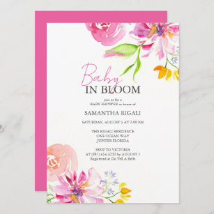Baby Girl Shower Invitations Watercolor Floral