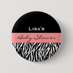 Baby Girl Shower Modern Black White Pink Zebra 6 Cm Round Badge