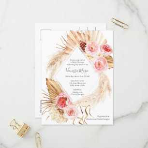 Baby Girl Shower Modern Boho Pampas grass floral Invitation Postcard