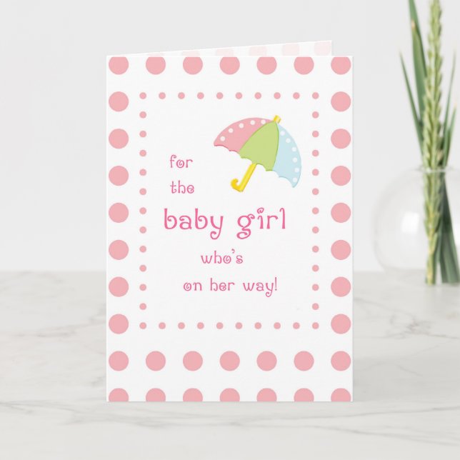 Baby Girl Shower, Pink Dots and Umbrella Invitation (Front)