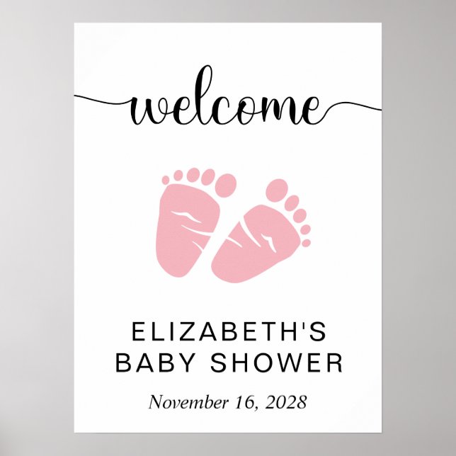 Baby Girl Shower Pink Feet Welcome Sign (Front)