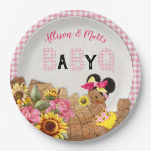 Baby Girl Shower Pink Sunflower Baby Q Barbeque Paper Plate