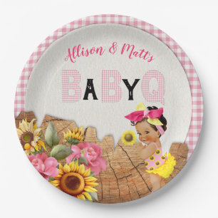 Baby Girl Shower Pink Sunflower Baby Q Barbeque Paper Plate
