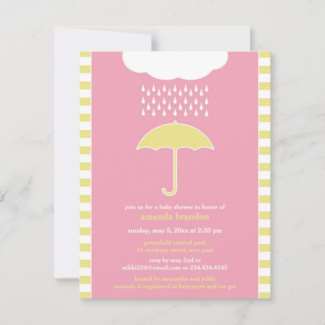 Baby Girl Shower Pink Umbrella Invitation (Front)