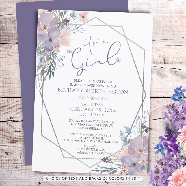 Baby Girl Shower Purple Floral ITS A GIRL Invitation (Creator Uploaded)