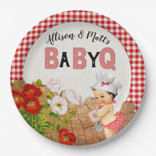 Baby Girl Shower Red Gingham Baby Q Barbeque Paper Plate