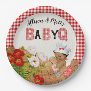 Baby Girl Shower Red Gingham Baby Q Barbeque Paper Plate