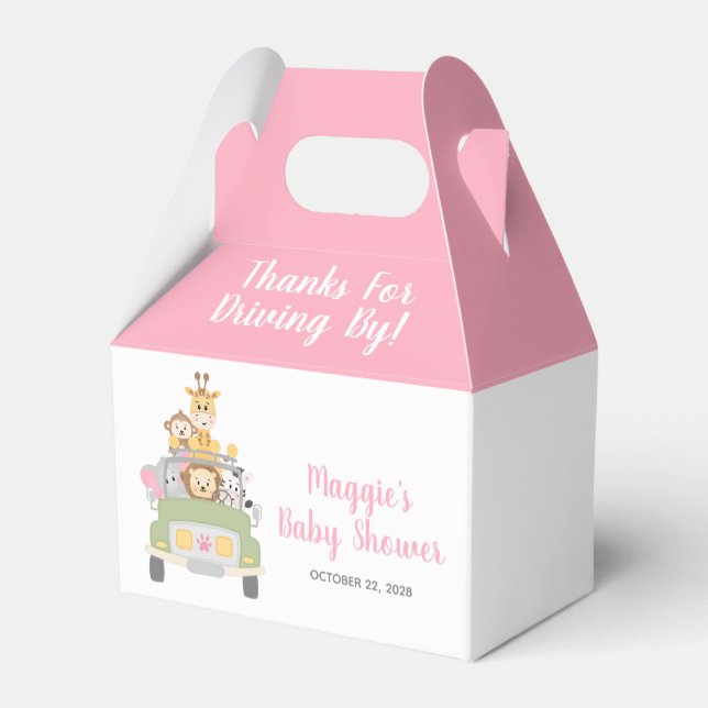 Baby Girl Shower Safari Thanks For Driving By Favour Box (Back Side)
