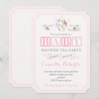 Baby Girl Shower Vintage Tea Party, Pink and Grey
