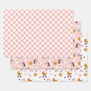 Baby Girl Shower Wrapping Paper – Set of 3 sheets