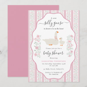 Baby Girl Silly Goose on the Loss Pink Baby Shower Invitation