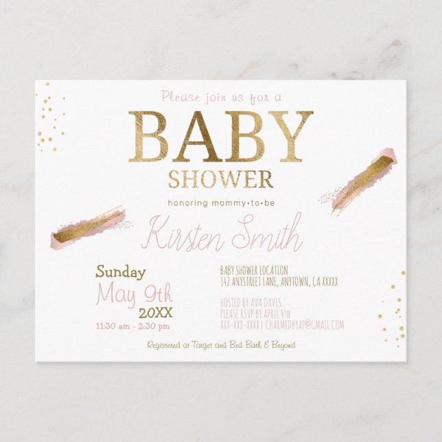 Baby Girl Simple Baby Shower Invitation Postcards (Front)
