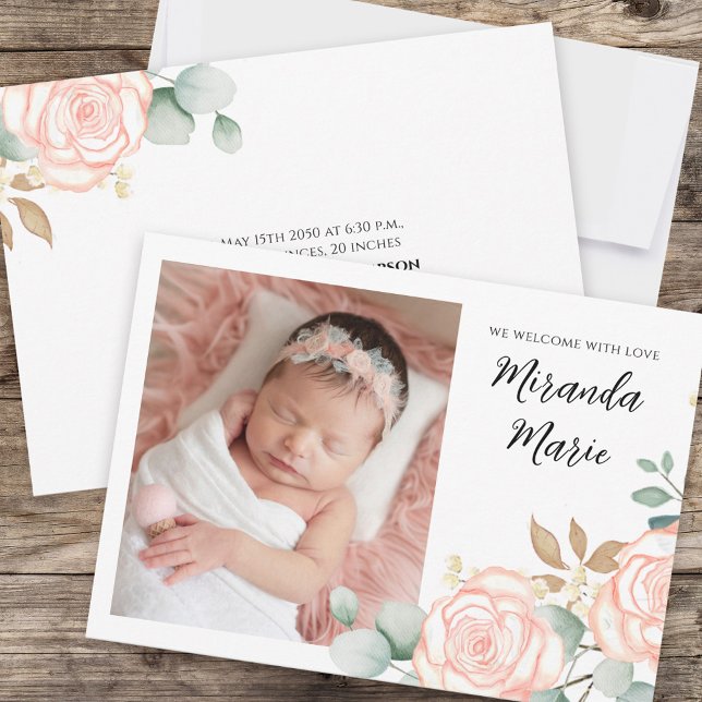 Baby Girl Simple Newborn Photo Script Pink Floral  (Creator Uploaded)